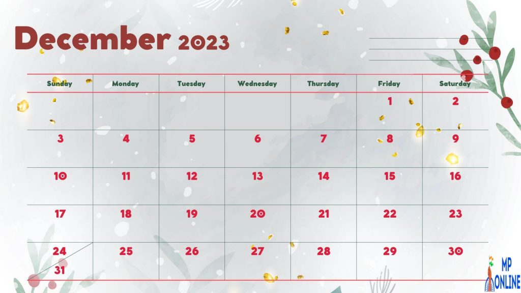 Cute December 2023 Calendar Printable Template