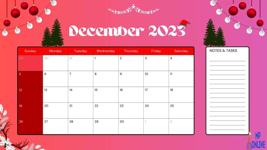 Cute December 2023 Free Calendar Printable