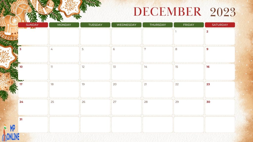 Cute Free December 2023 Calendar Printable
