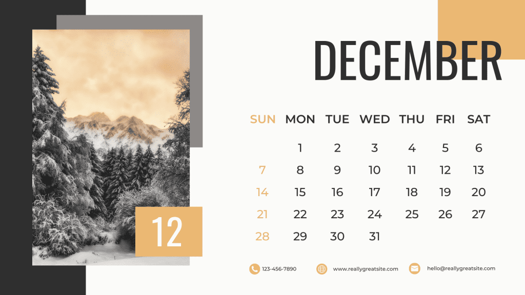 December 2022 Calendar Screensaver Background