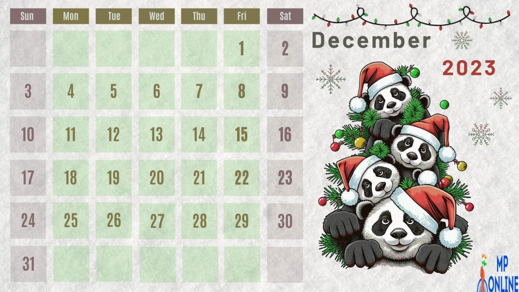 Free Cute December 2023 Calendar
