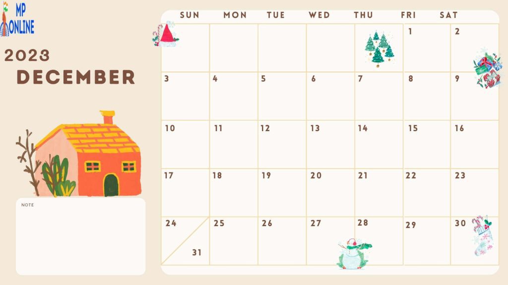 Free Cute December 2023 Calendar Printable
