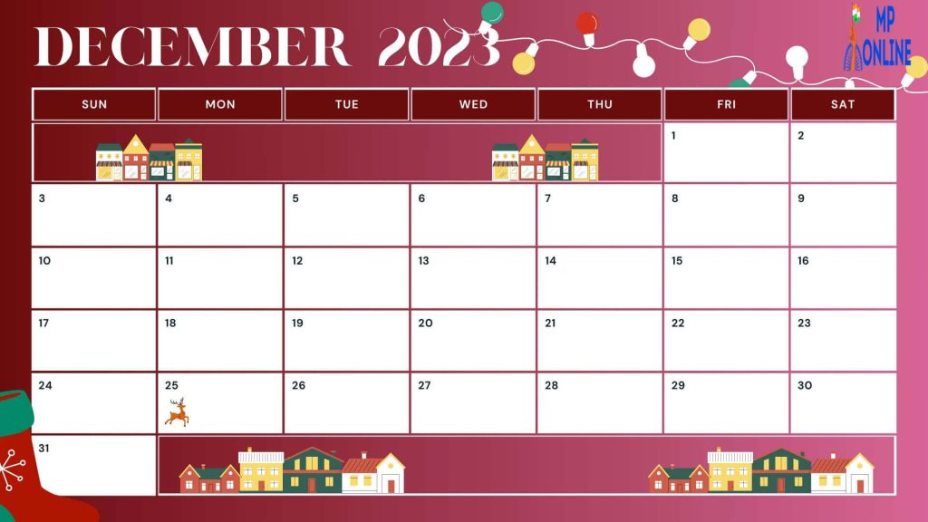 Free Cute December 2023 Calendar Printable Template
