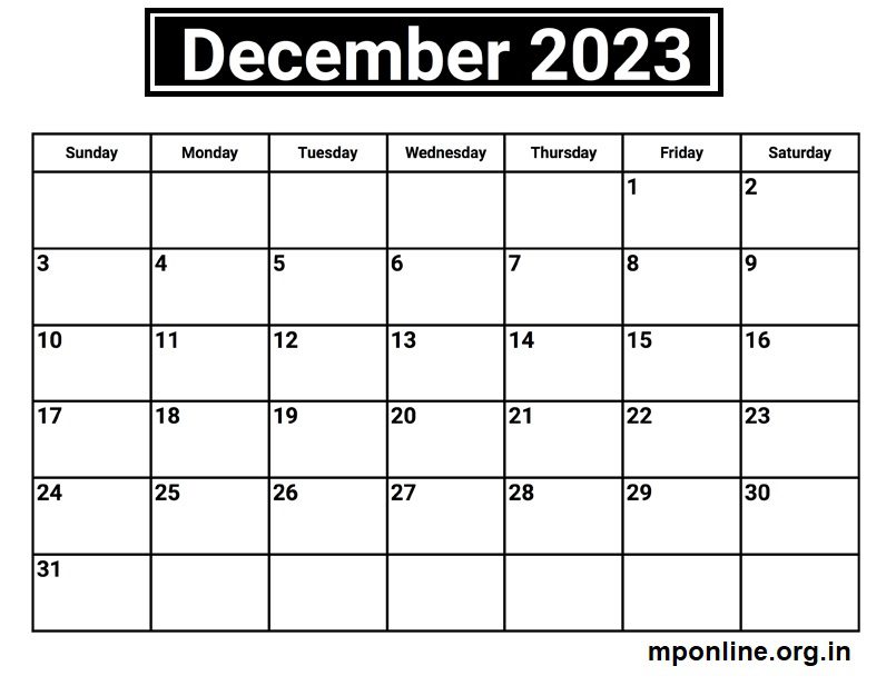 Free December 2023 Calendar