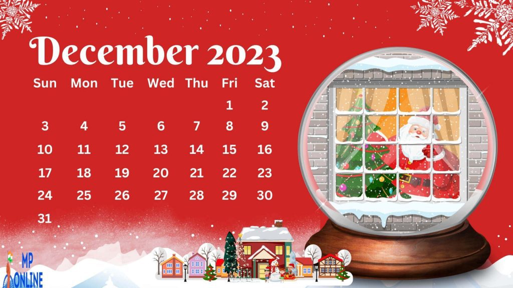 Printable Cute December 2023 Free Calendar