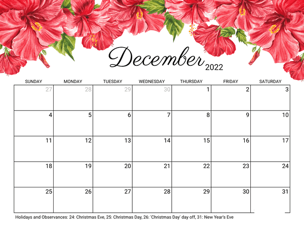 christmas december 2022 calendar wallpaper