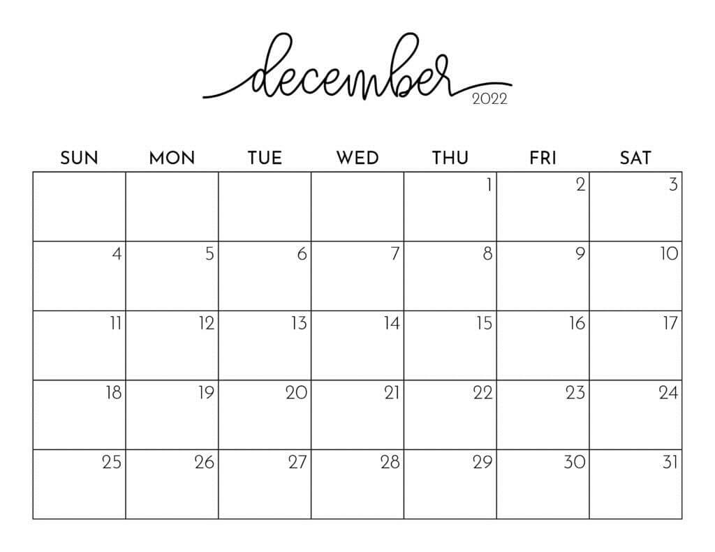 december 2022 calendar cute