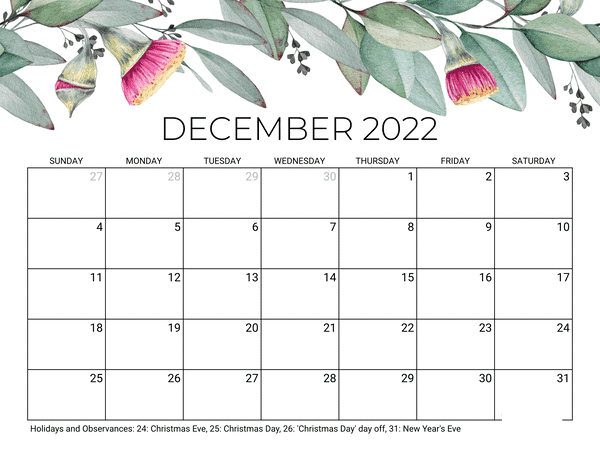 december 2022 calendar desktop wallpaper
