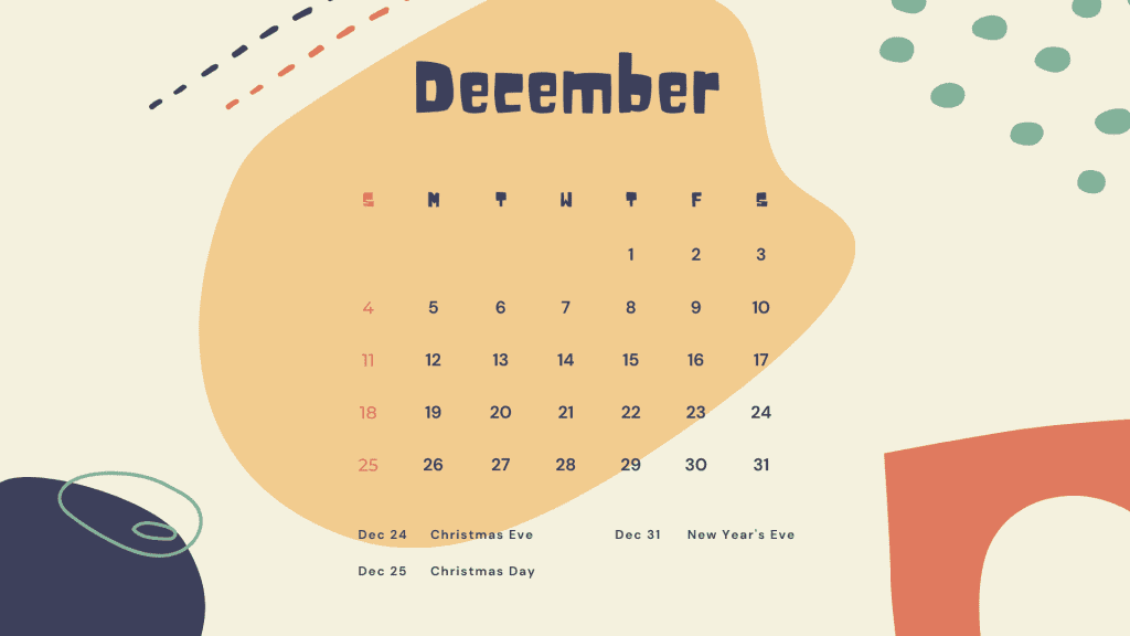 december 2022 calendar wallpaper cute