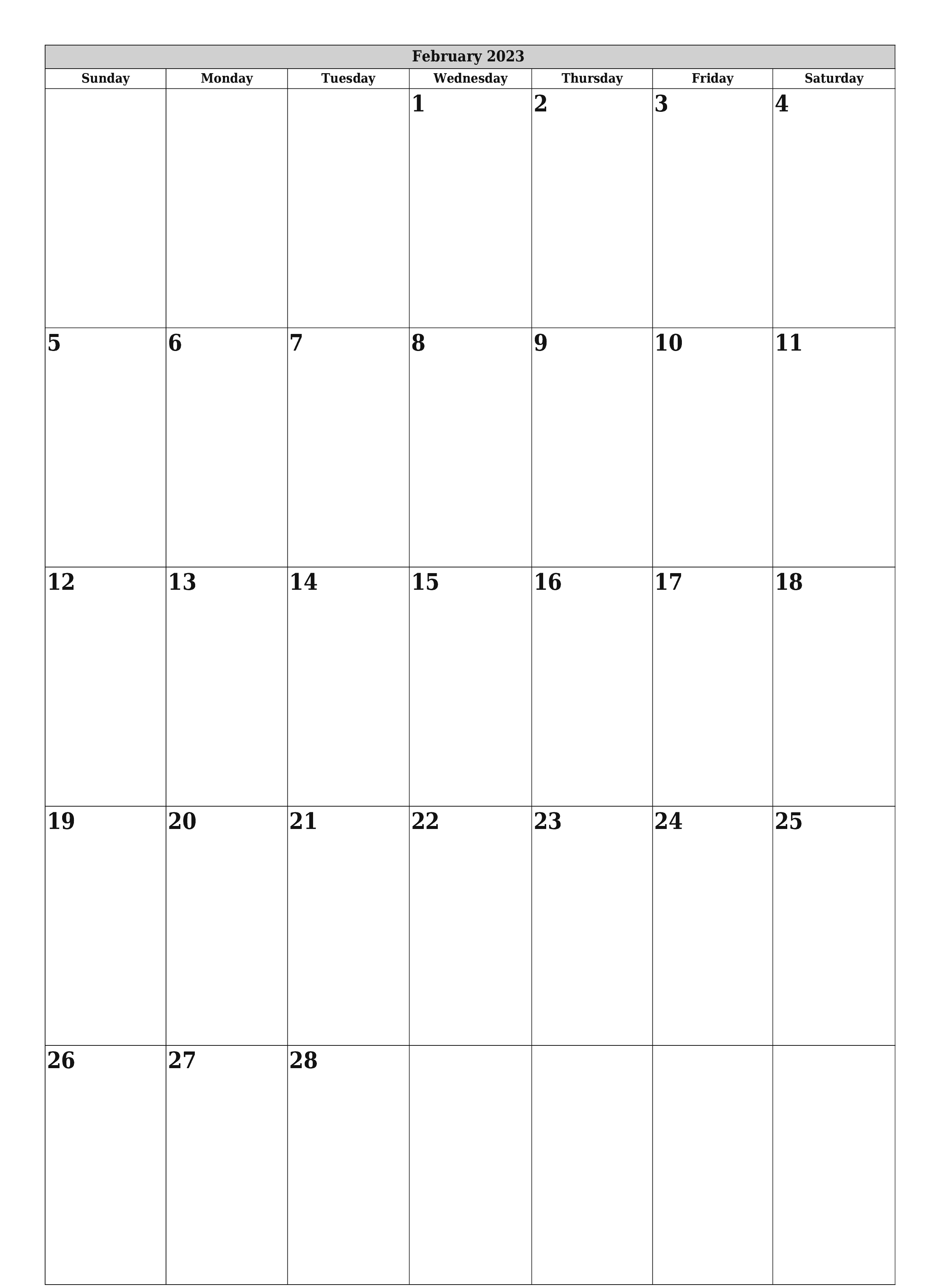 2023 February Calendar A4 Size