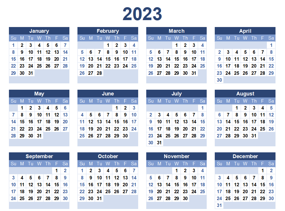 2023 yearly calendar landscape