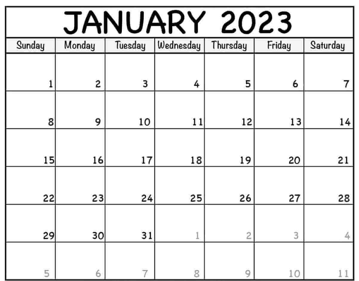 Blank January Calendar 2023 Template Free