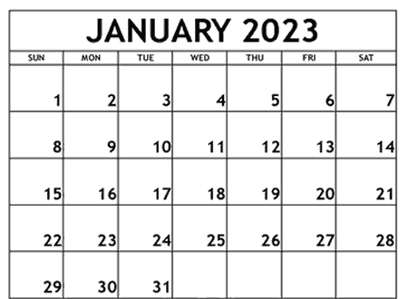Blank January Calendar 2023 Templates