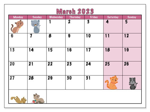 Calendar March 2023 Holidays
