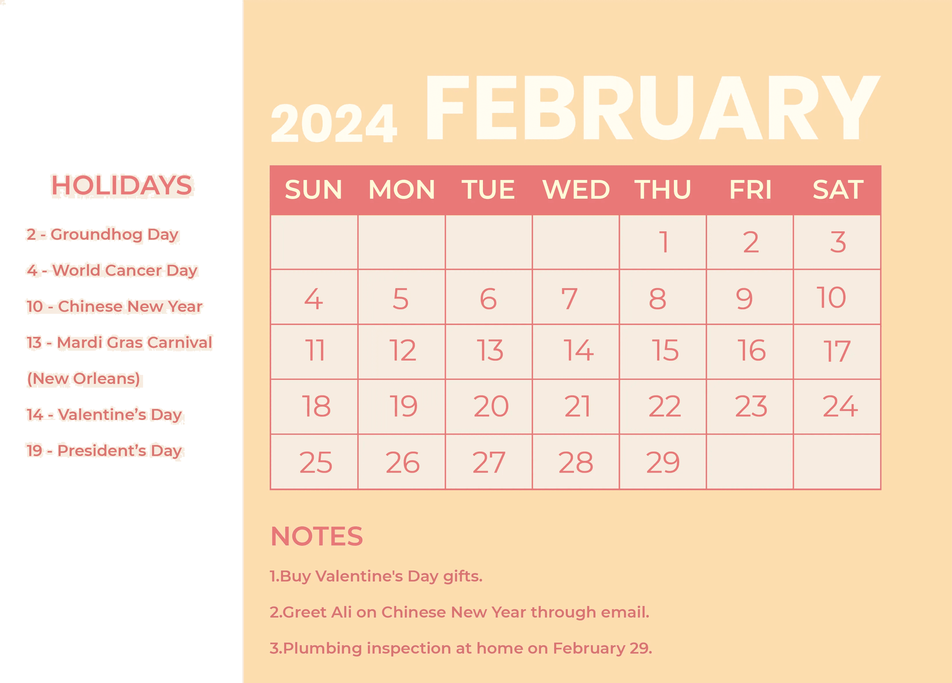 Cute February 2024 Calendar