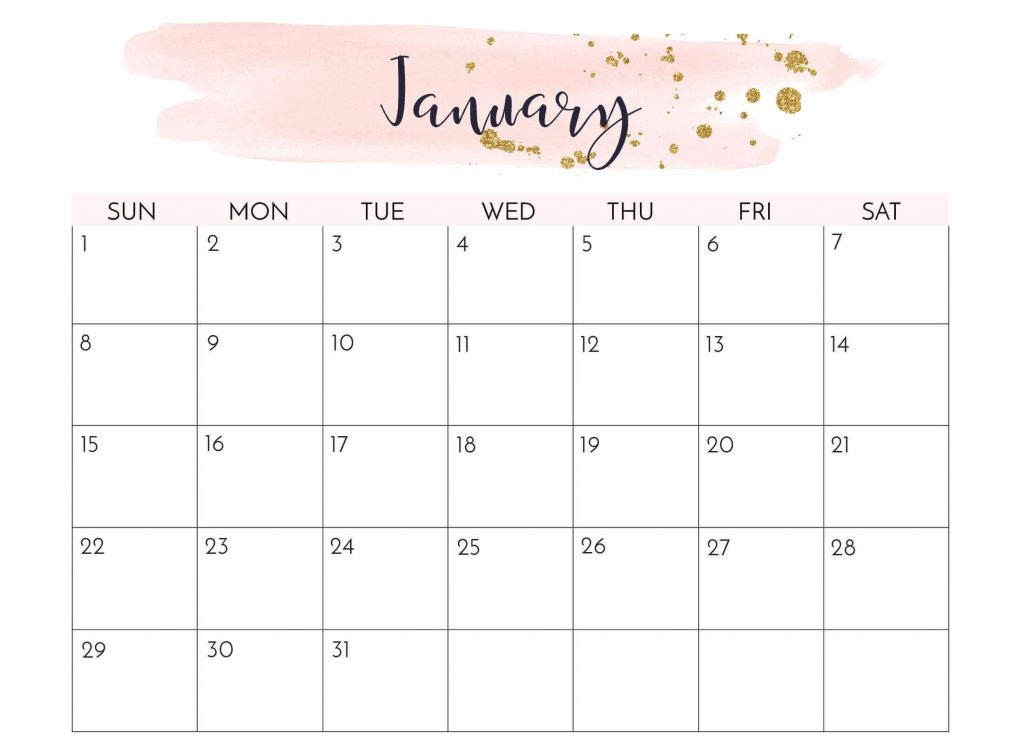 Cute January 2023 Calendar Printable Water Color