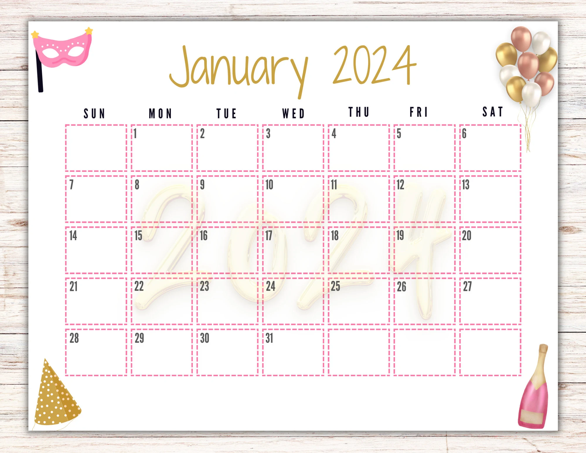Cute January 2024 Calendar Floral Designs