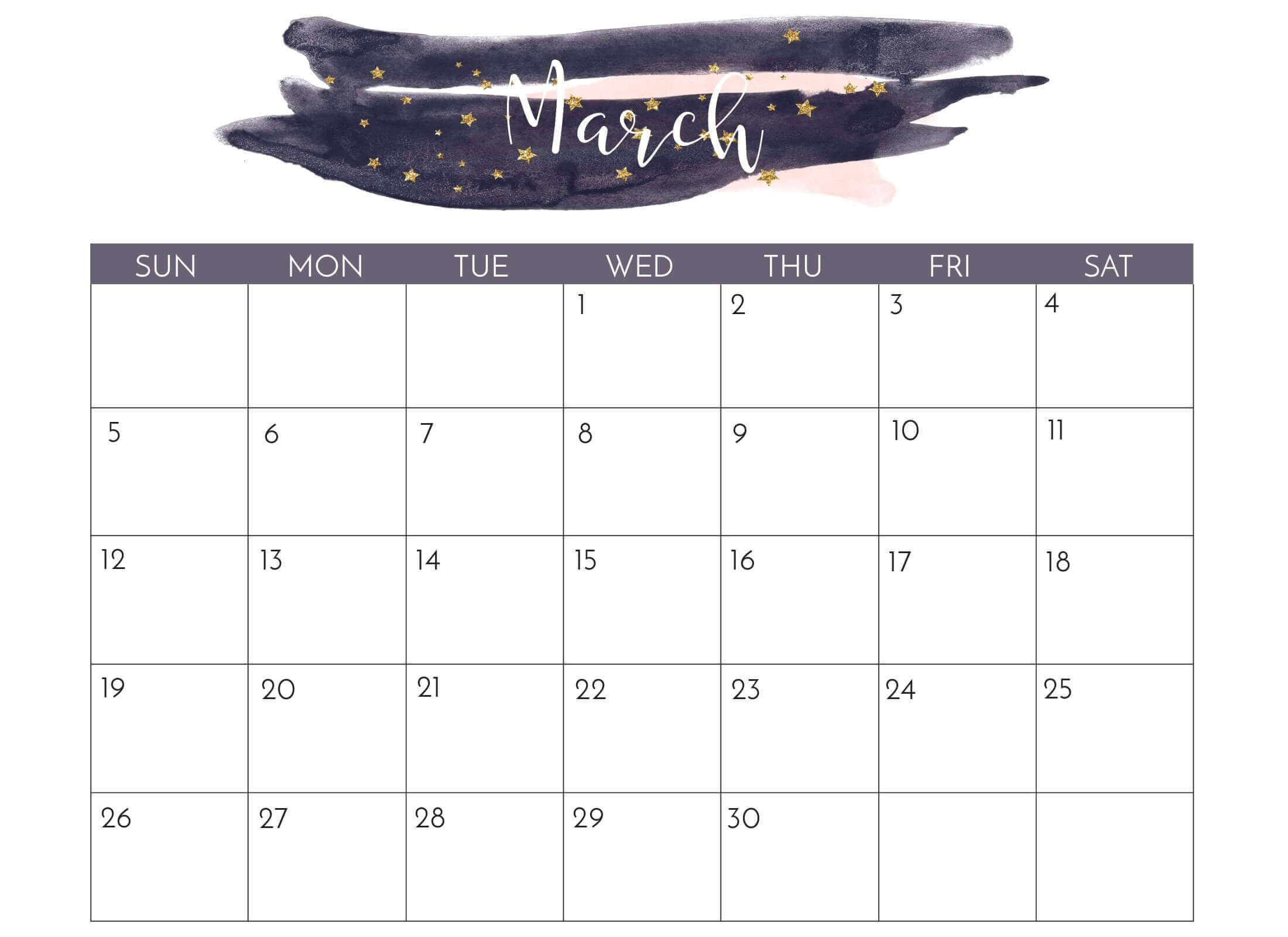 Cute March 2023 Calendar Printable Water Color