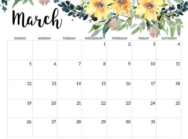 Cute March 2023 Floral Calendar