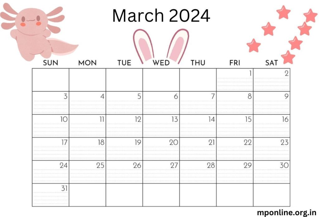 Free Cute March 2024 Calendar