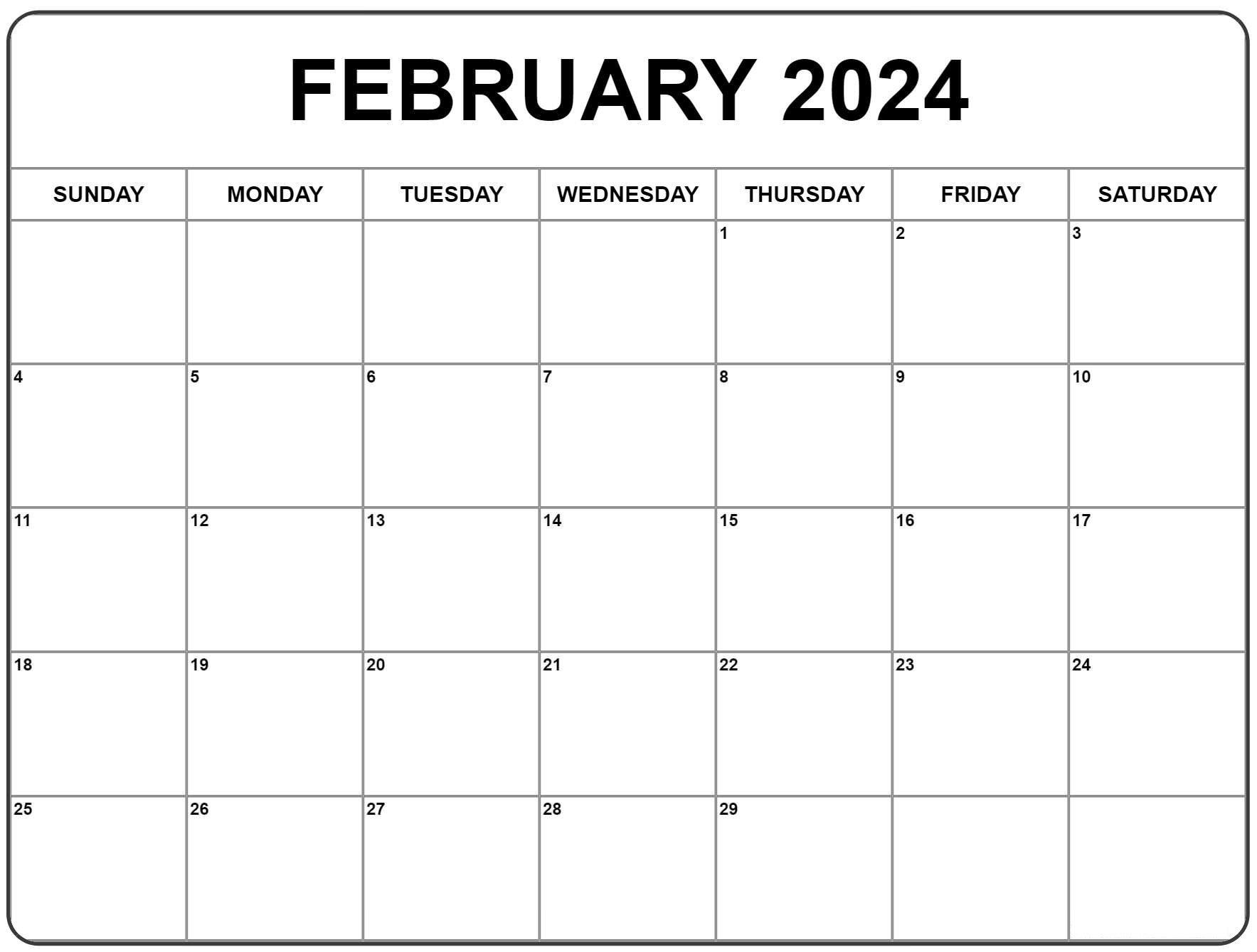 Downloadable and editable February 2024 calendar templates