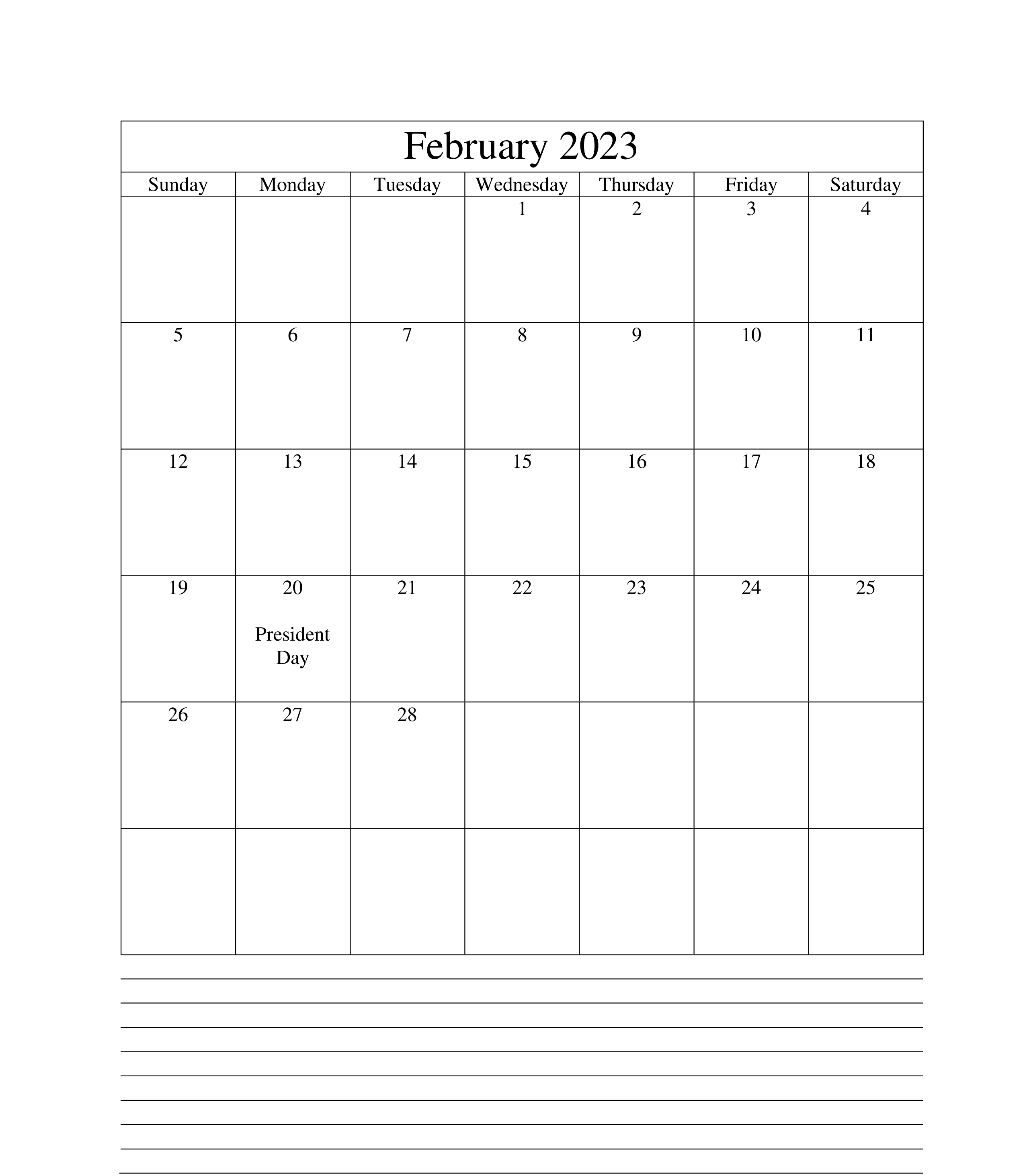 Editable February 2023 Calendar PDF
