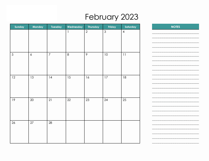 Editable February 2023 Calendar With Notes