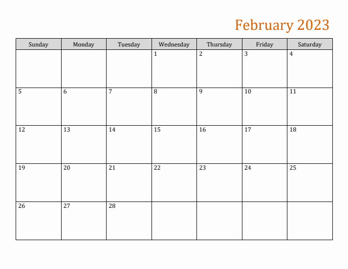 Editable February 2023 Calendar Word