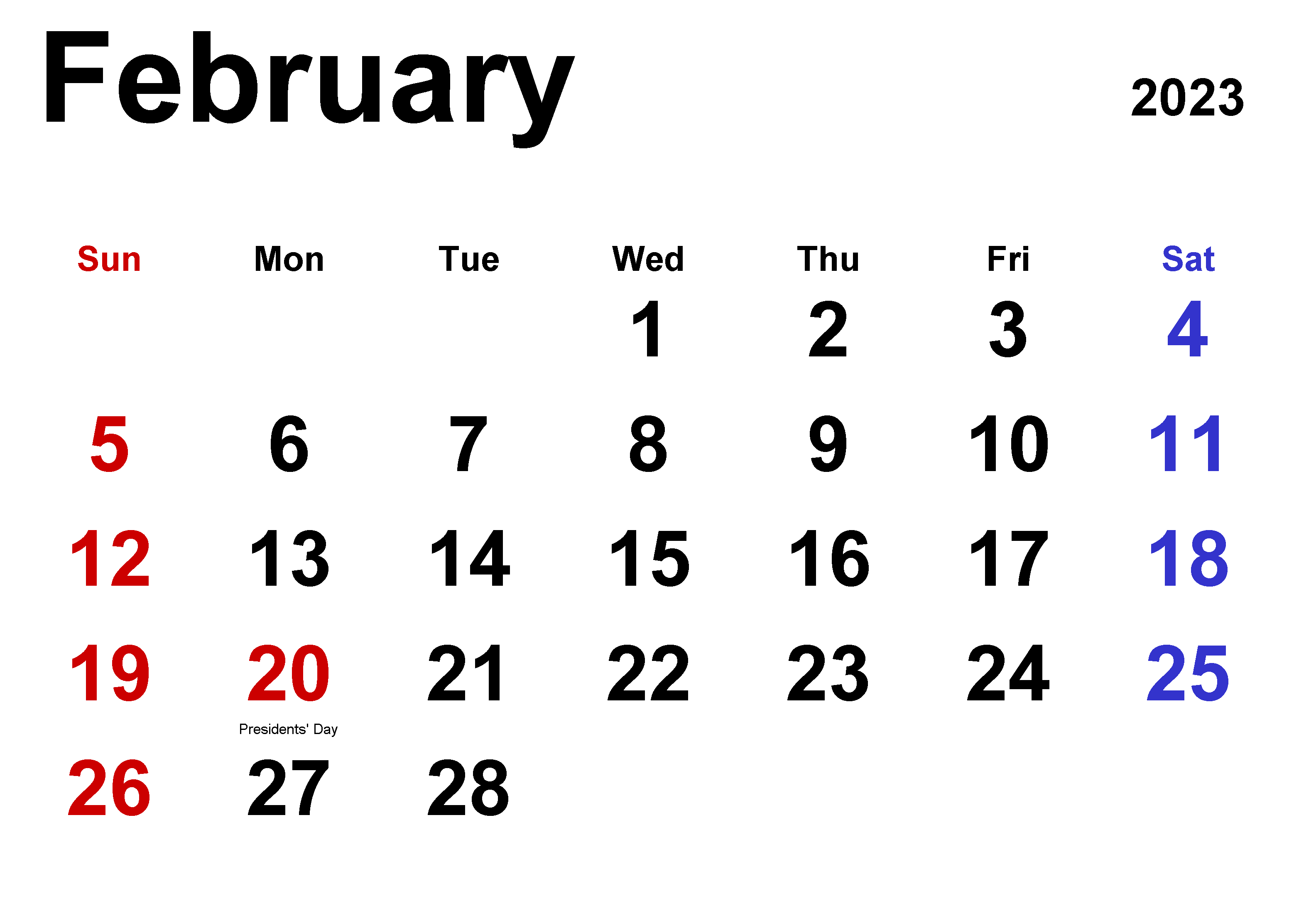 Editable February Calendar 2023