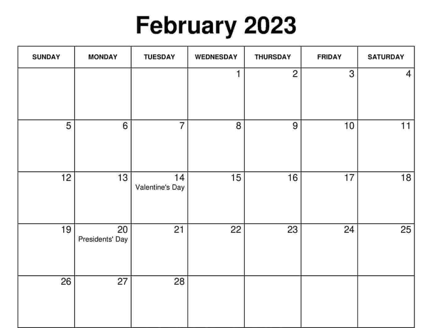 Printable February Calendar 2023 With Holidays