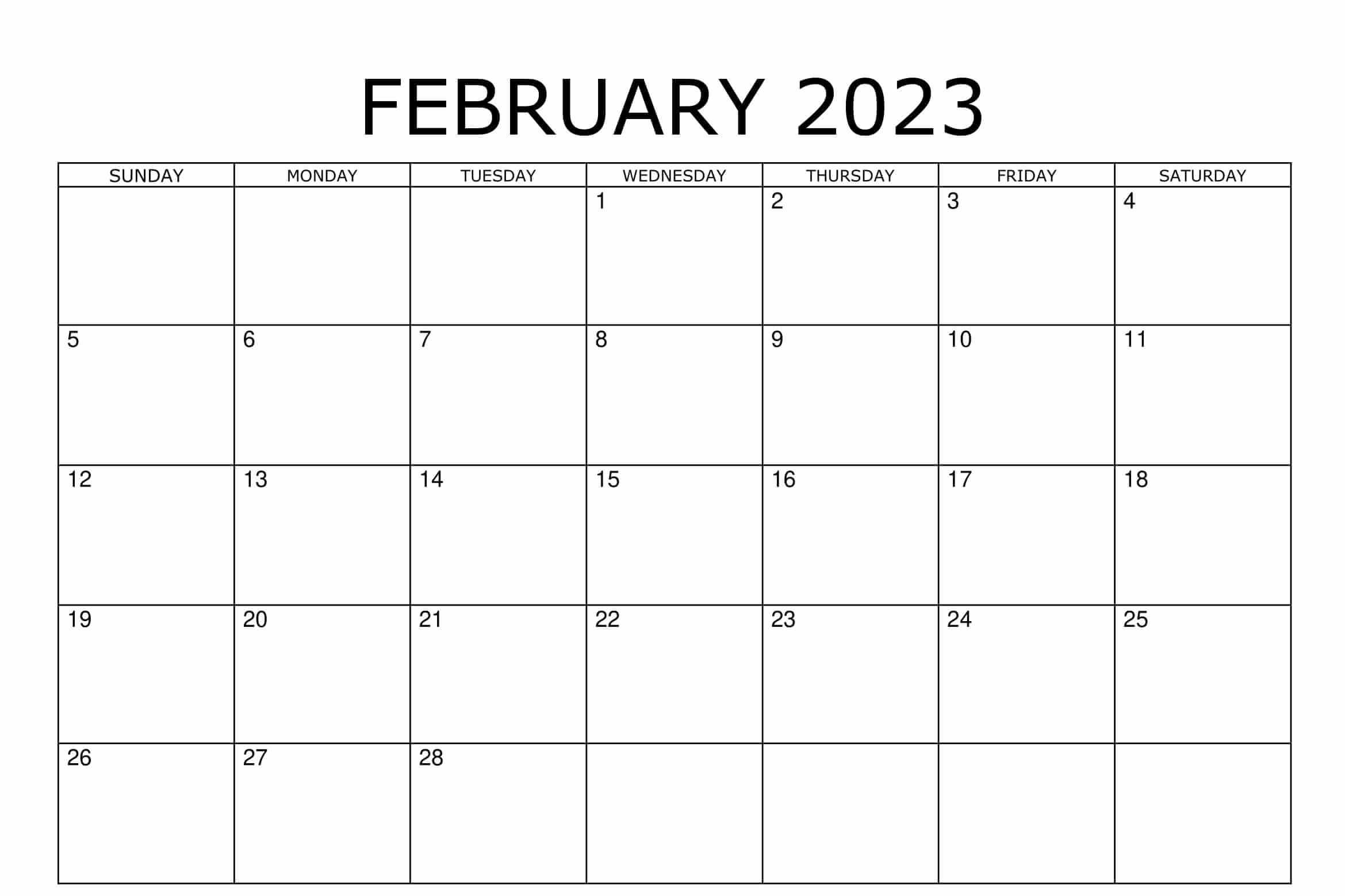 February 2023 Calendar Large Size