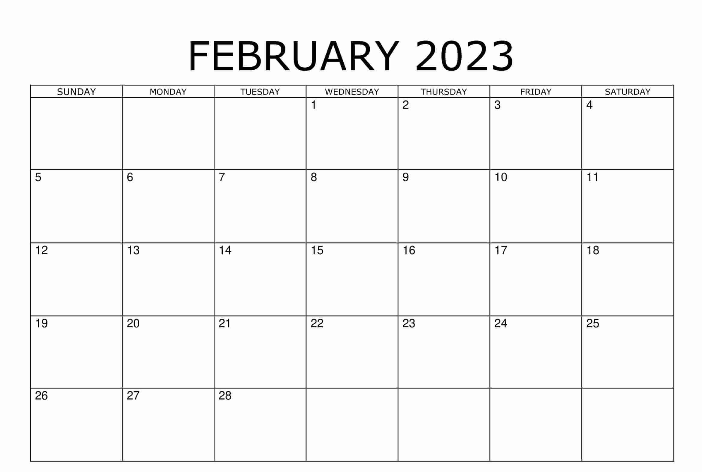 February 2023 Calendar Large Size