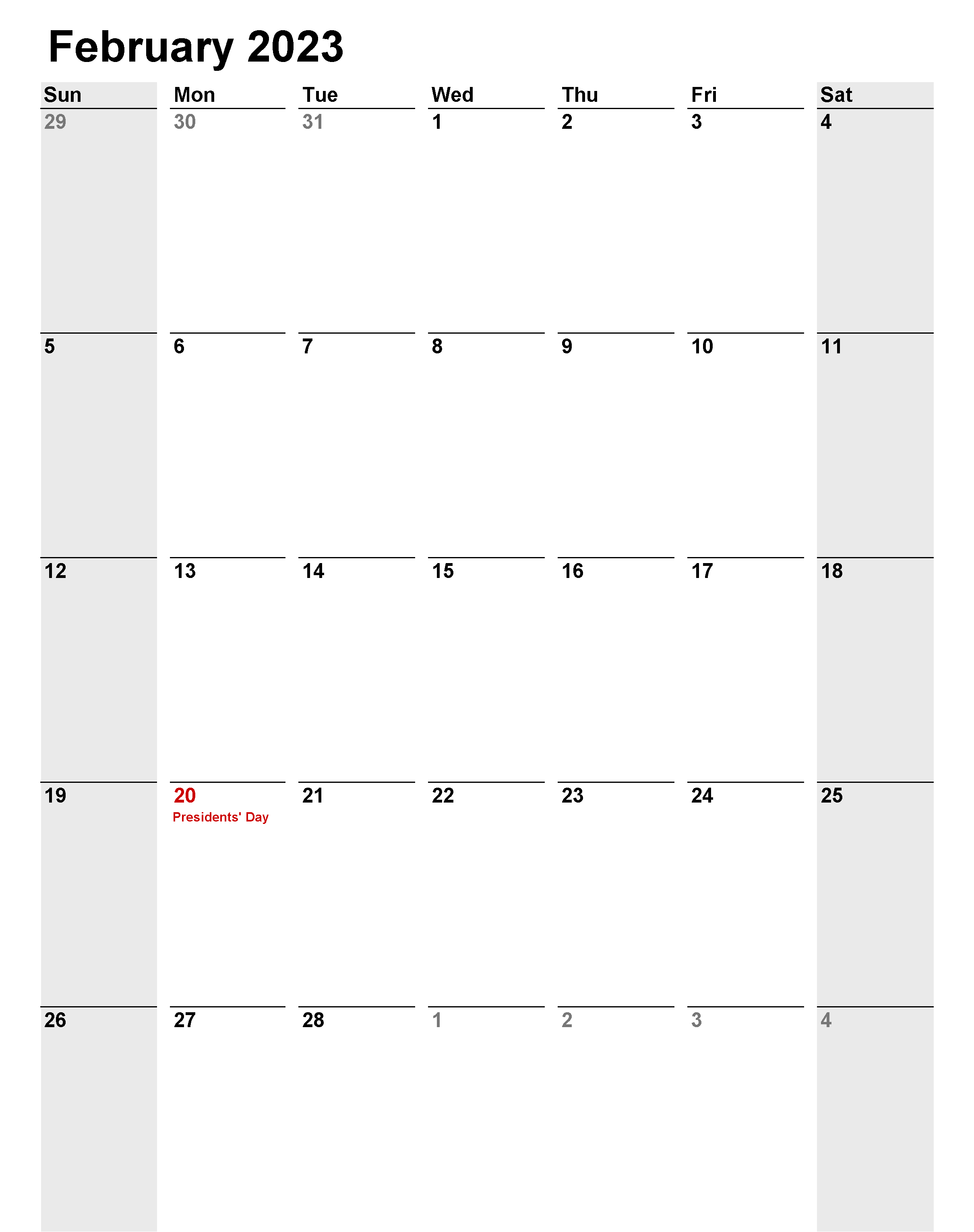 February 2023 Editable Calendar