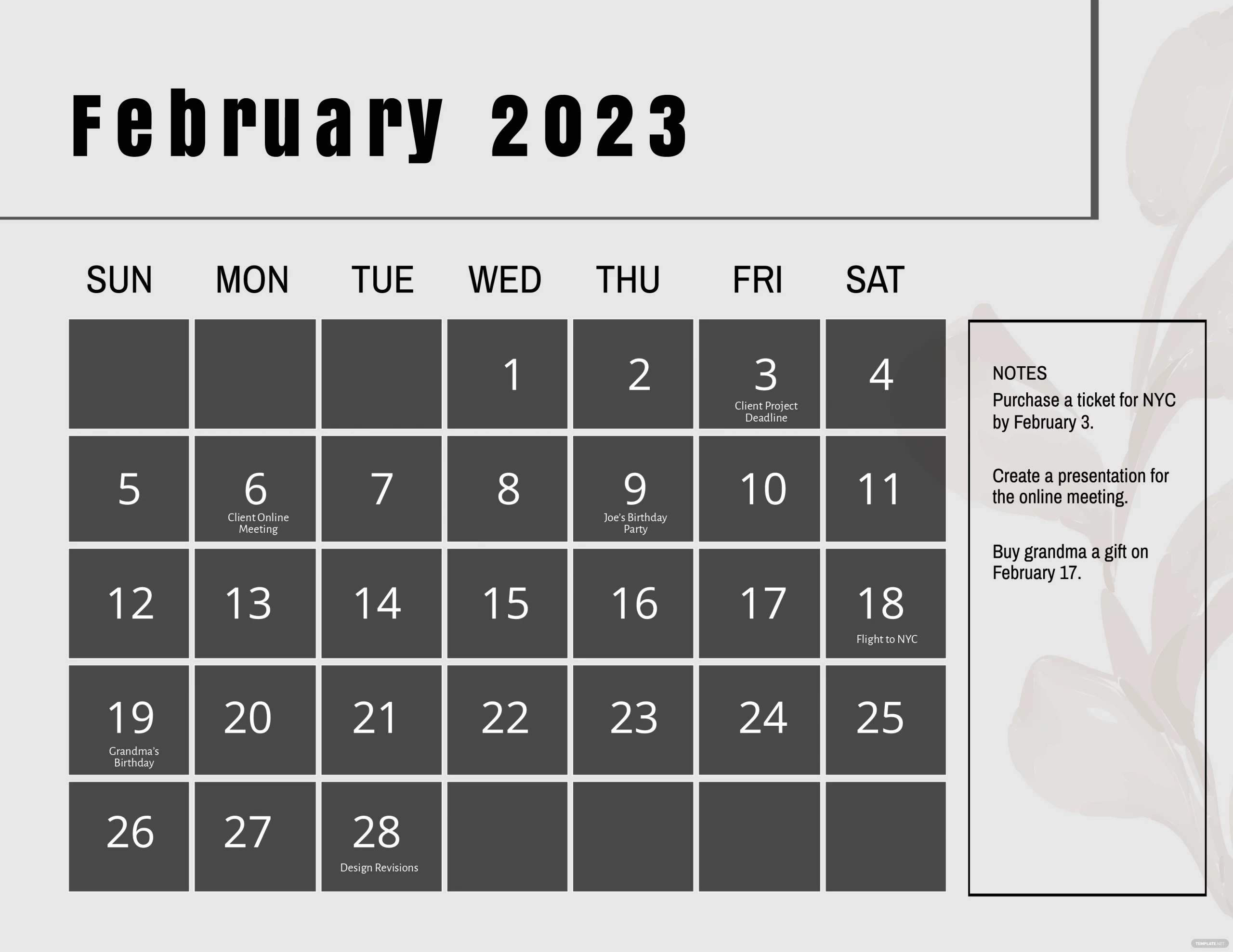 February 2023 Floral Calendar Cute
