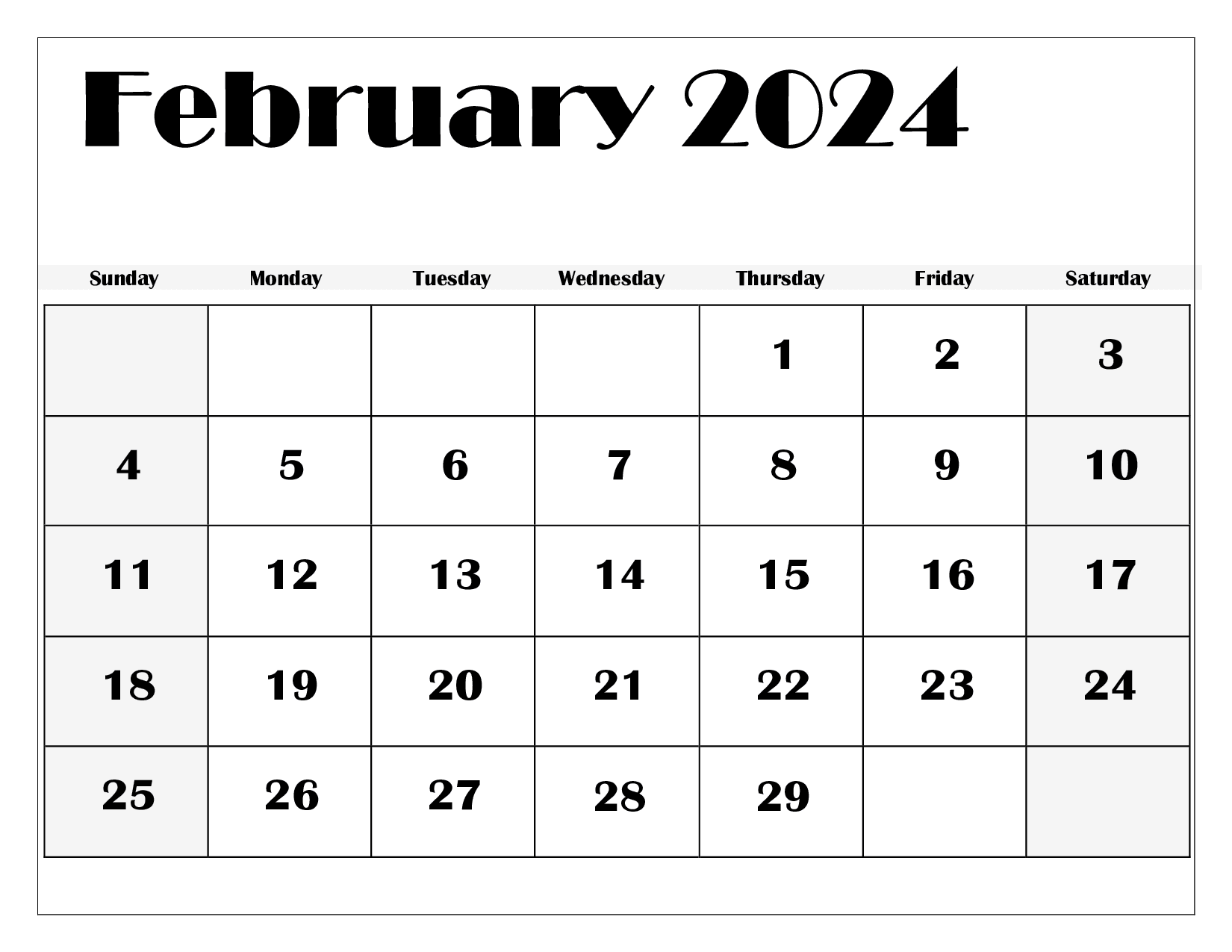 February 2024 Blank Printable Calendar