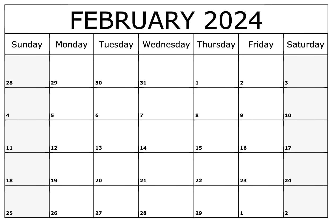 February 2024 Calendar Printable Template