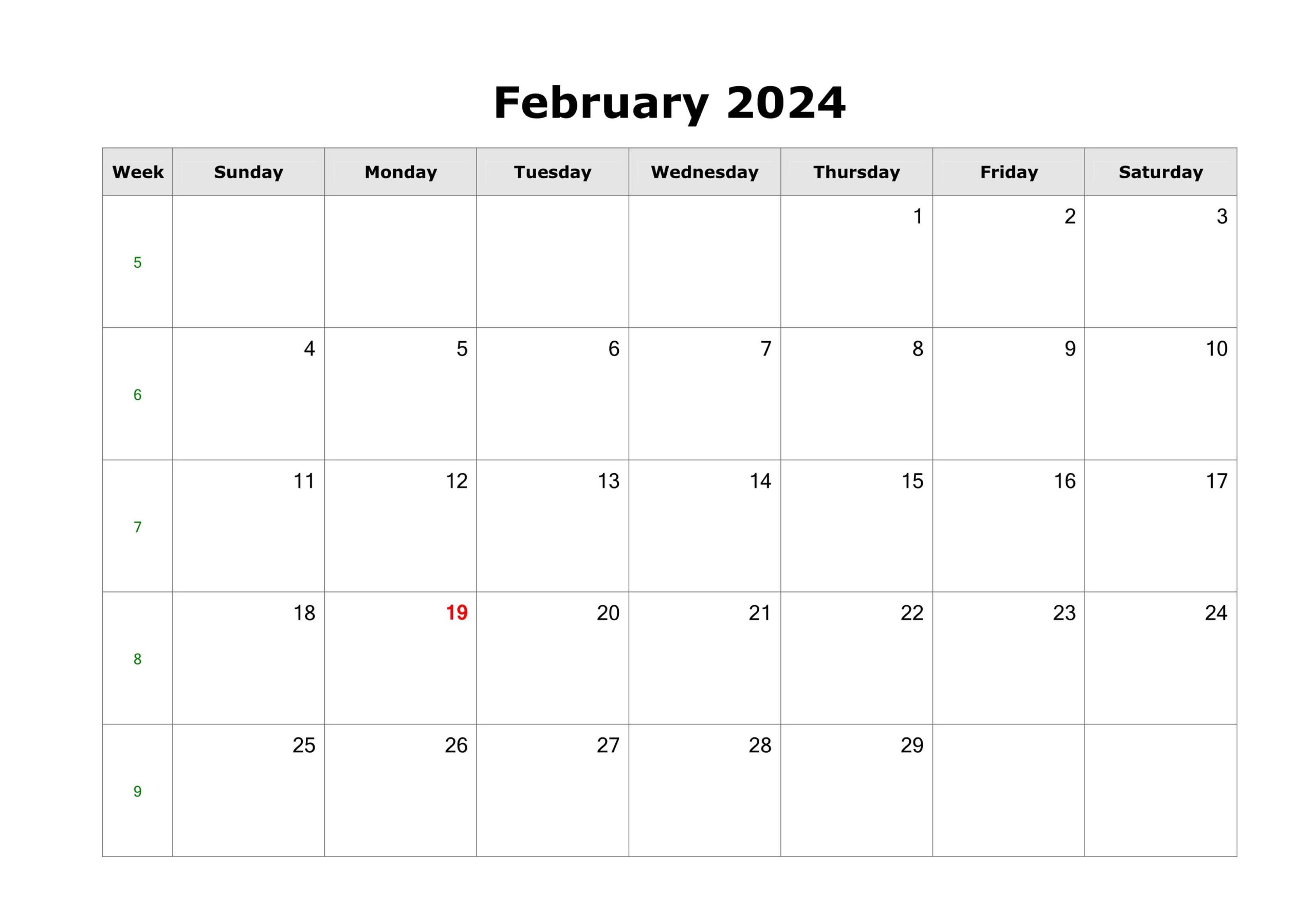 February 2024 Calendar Template Excel formats
