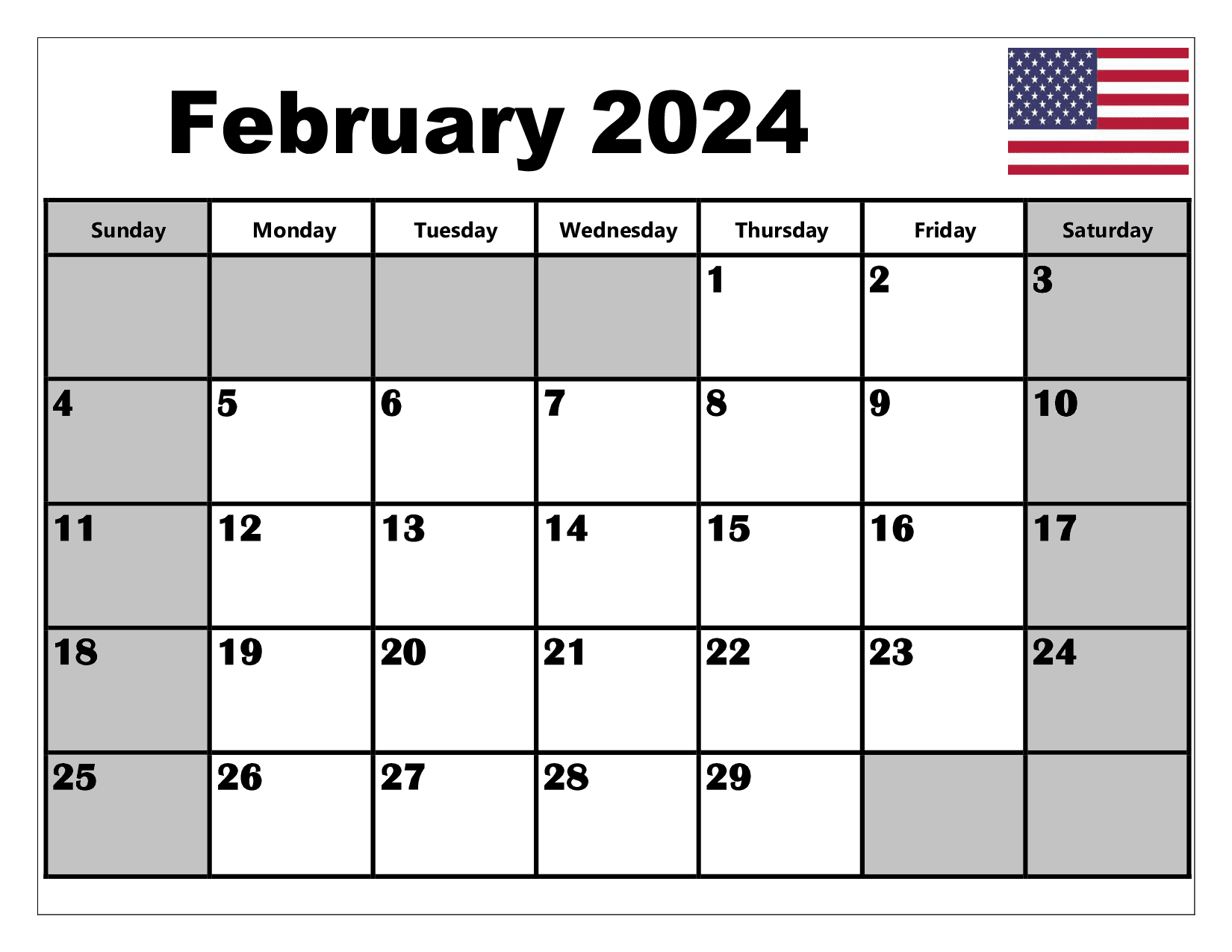 February 2024 Calendar Template PDF