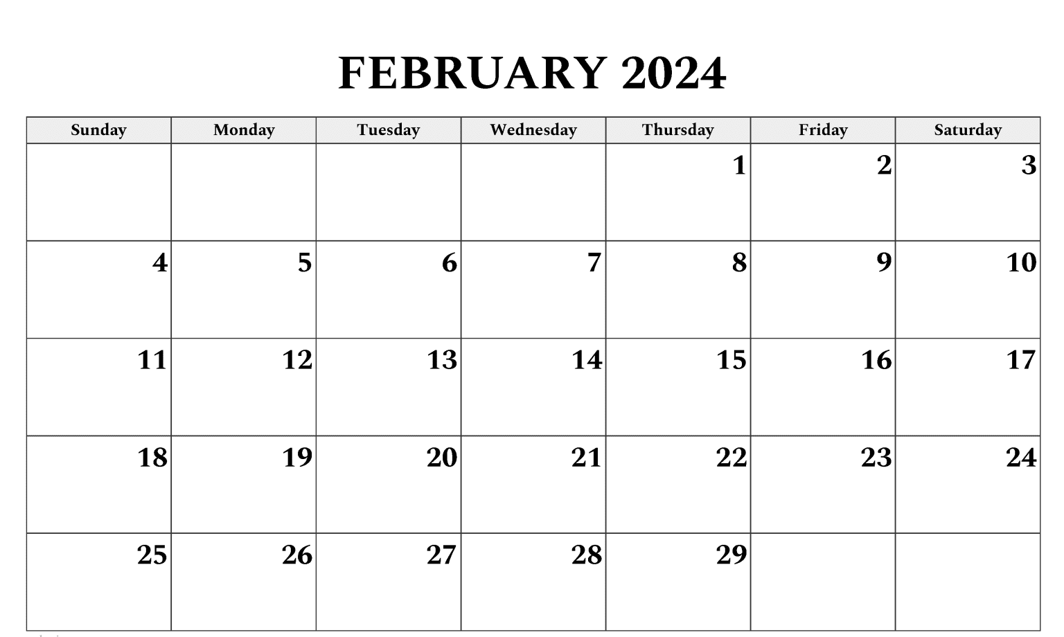 February 2024 Calendar Template in PDF, Word, Excel formats