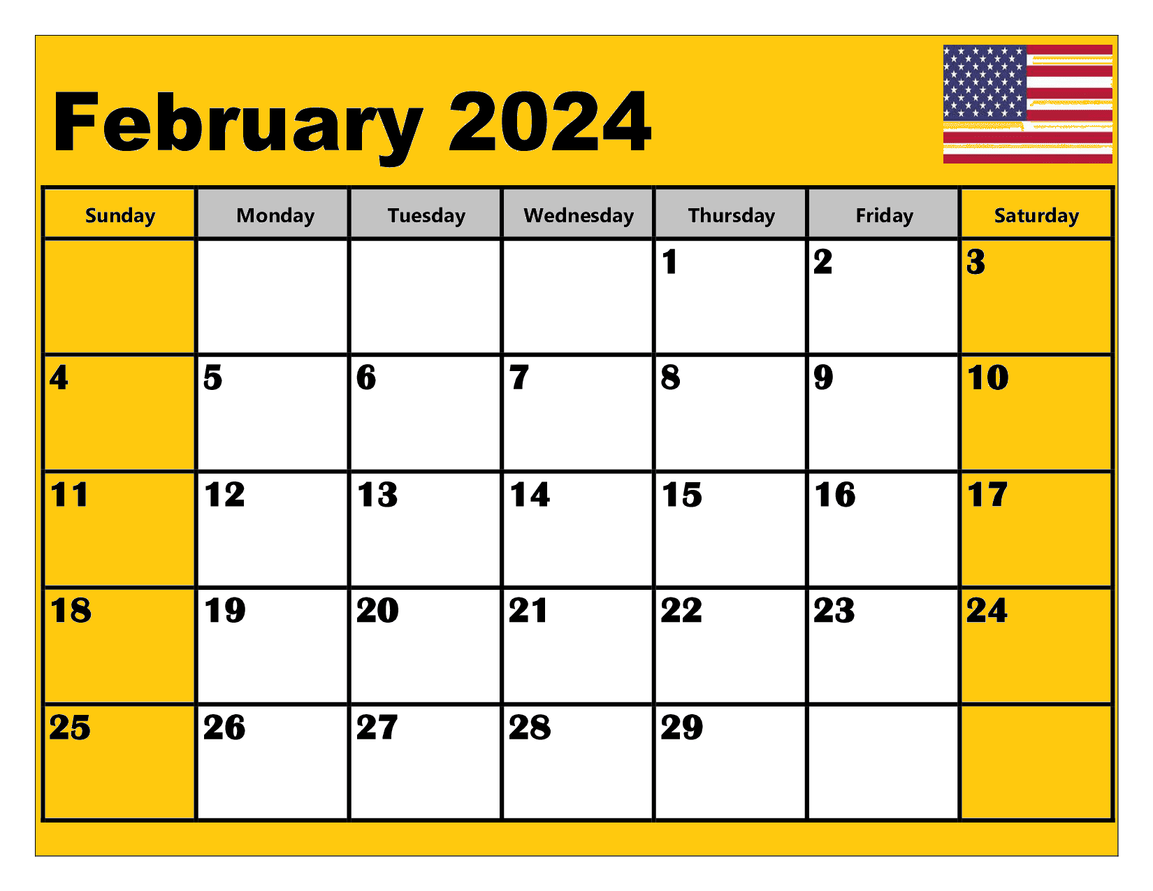 February 2024 Calendar with USA Holidays
