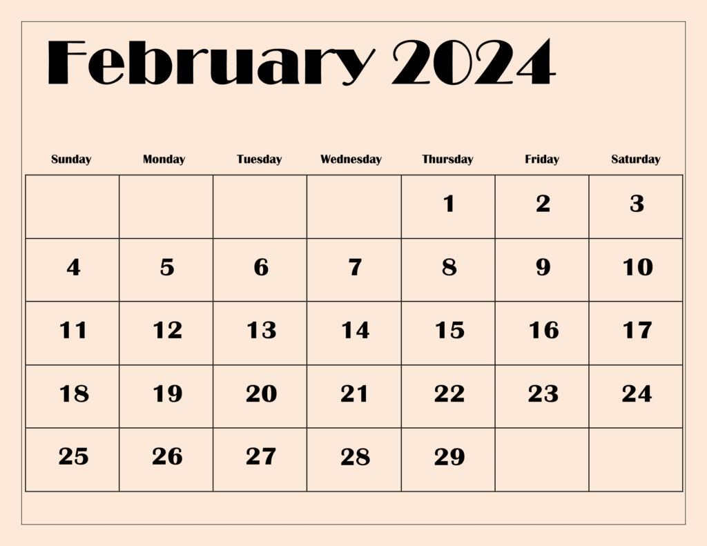 February 2024 Light Pink BG Calendar