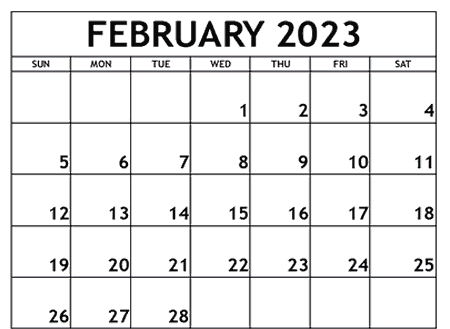 February Calendar 2023 Blank