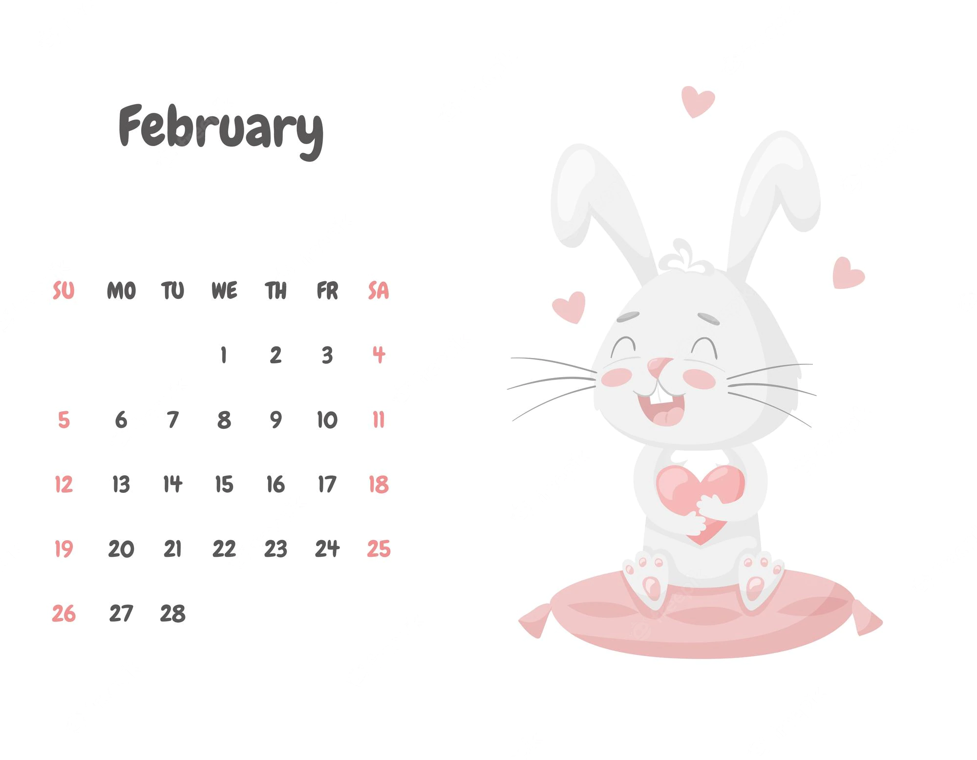 February Calendar 2023 Floral Template