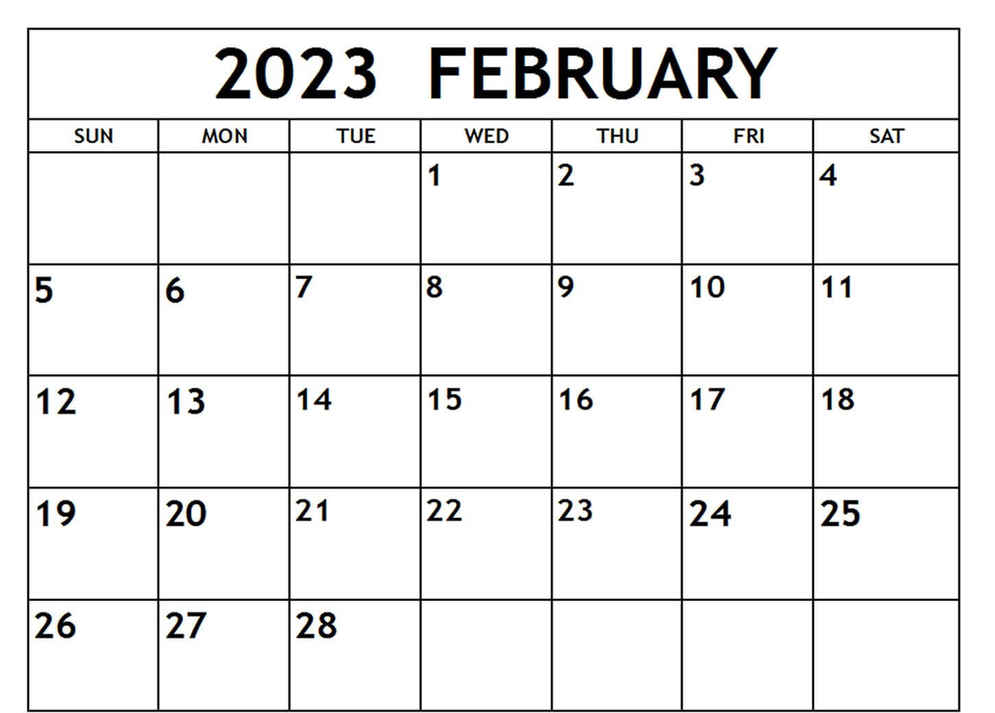 February Calendar 2023 Template UK