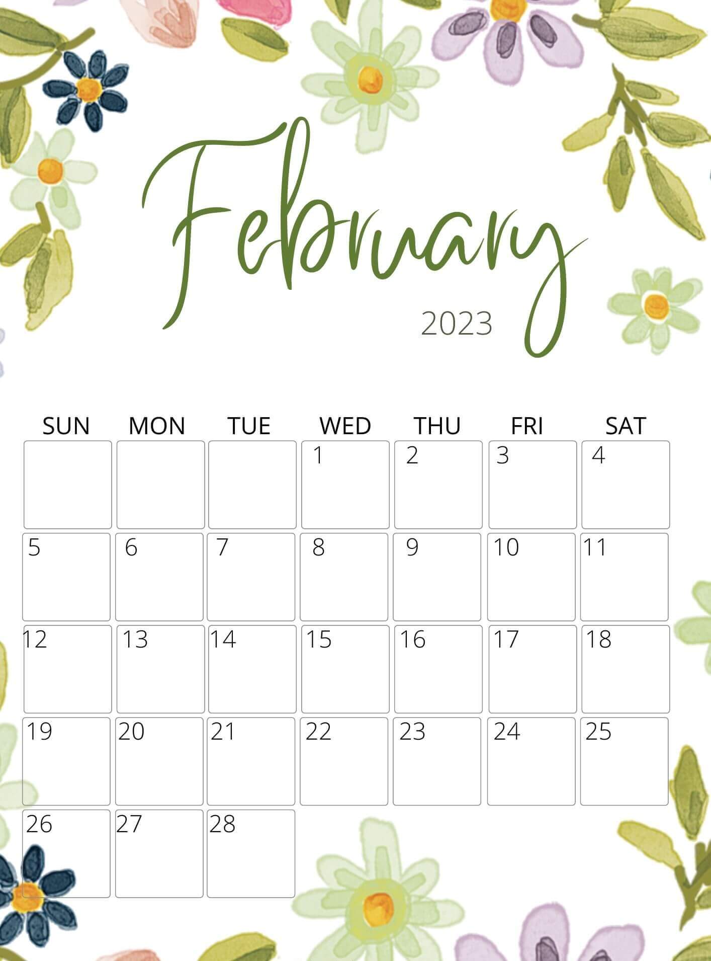 Floral February 2023 Calendar Editable