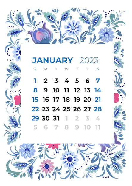 Floral January Calendar 2023 Free Download