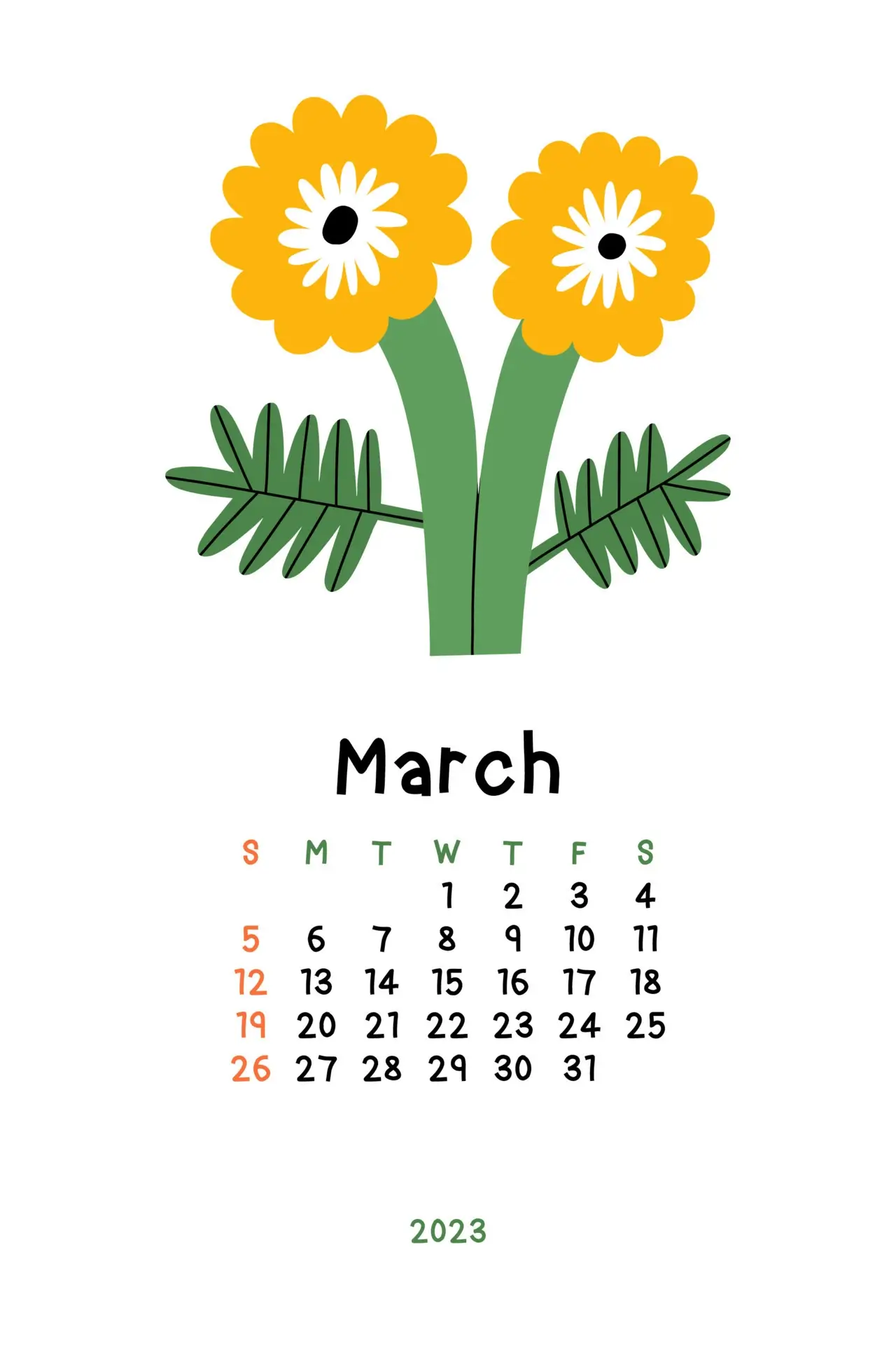 Floral March 2023 Calendar