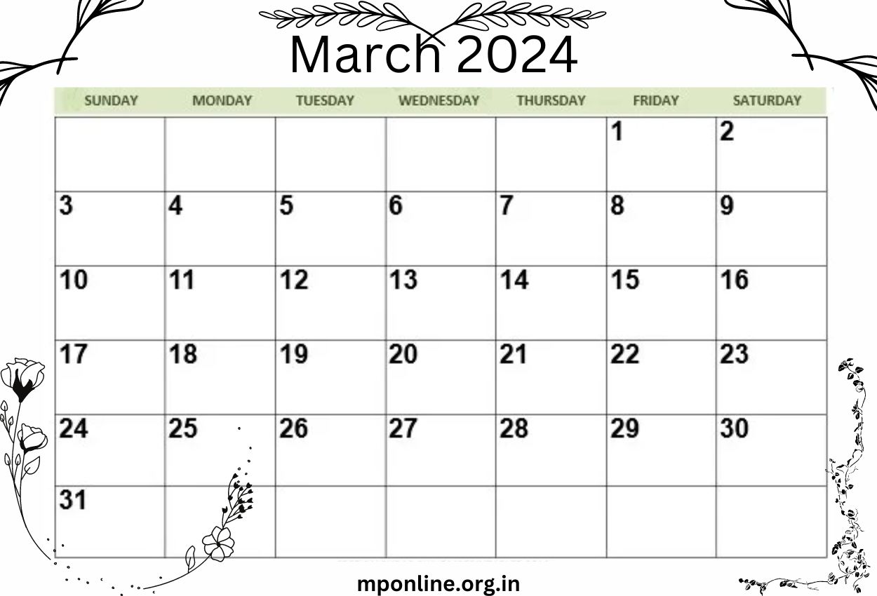 Floral March 2024 Wall Calendar