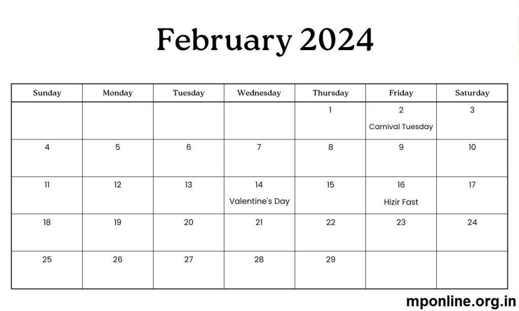 Free February 2024 Printable Holiday Calendar
