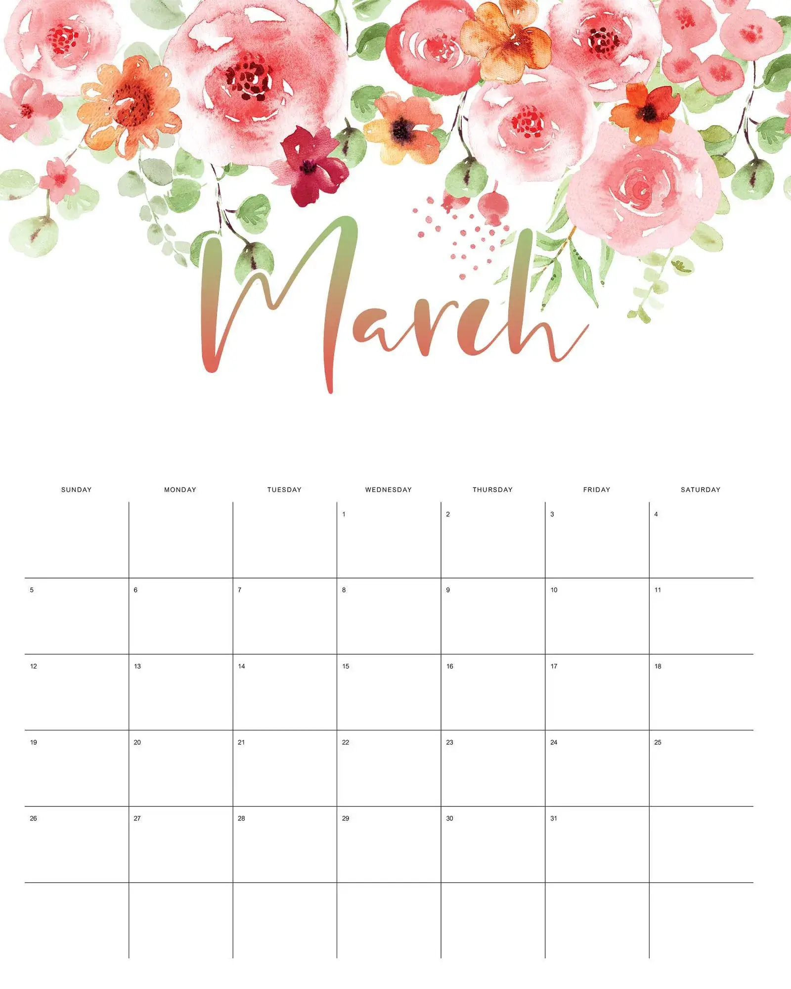 Free March Calendar 2023
